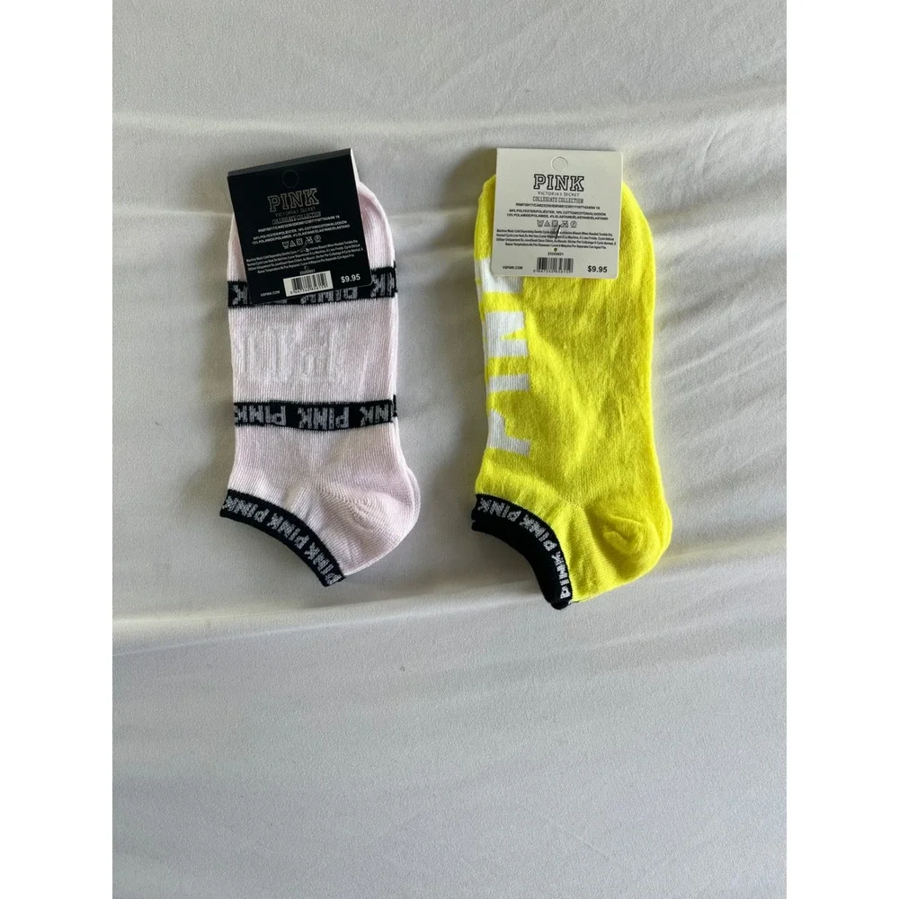 Victoria's Secret‎ PINK Collegiate Collection Ankle Socks 2 Pairs Neon Yellow